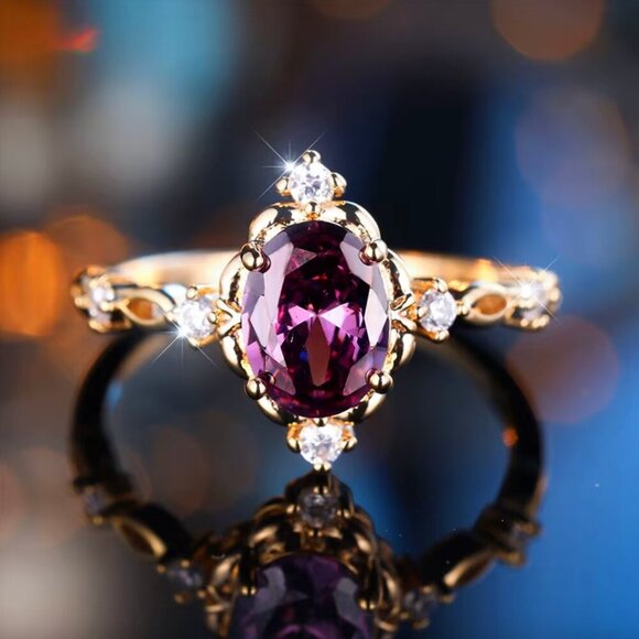 14k Yellow Gold Diamond Purple Amethyst Ring - Picture 1 of 10